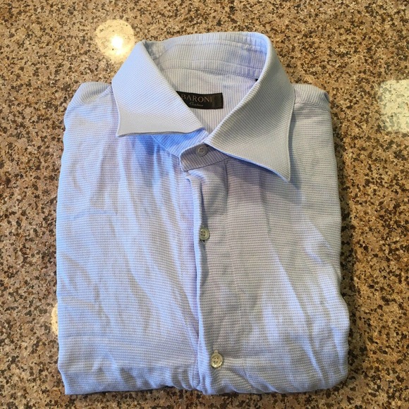 Baroni Couture Size 16.5 Mens Blue Stripe Textured Button Up Shirt Long Sleeve - Picture 8 of 9